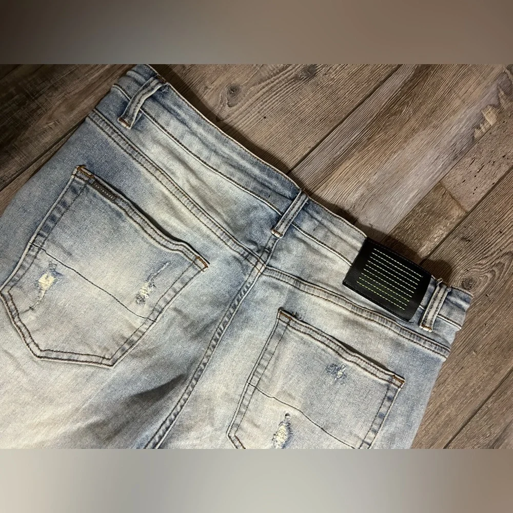 Se’renade acid washed Skinny distressed Streetwear Jeans Lime Green embroidery